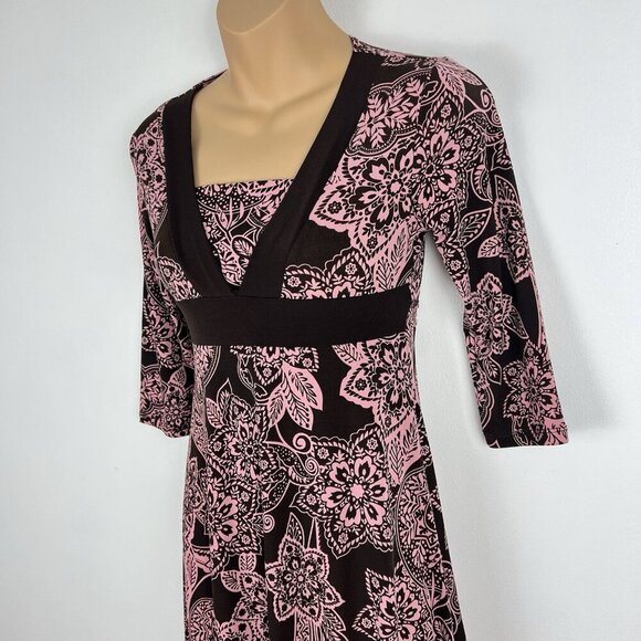 VTG Speechless y2k Babydoll Midi Dress XS Stretchy Brown Pink Asymmetrical - Picture 3 of 10